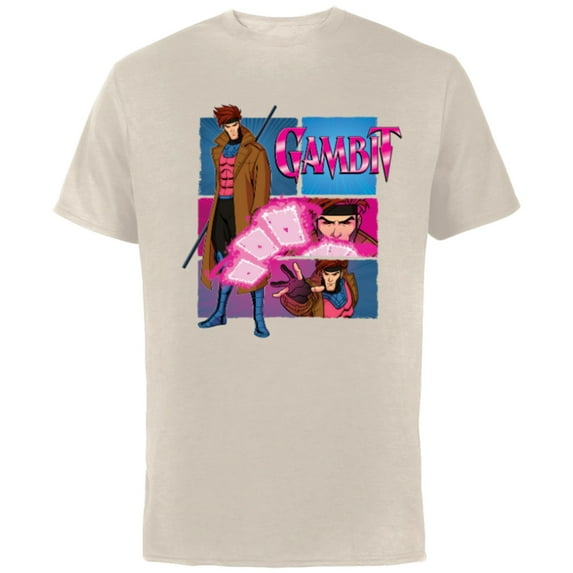 Marvel Studios X-Men ’97 Gambit Card Throw Action Panels- Short Sleeve Cotton T-Shirt for Adults - Customized-Natural