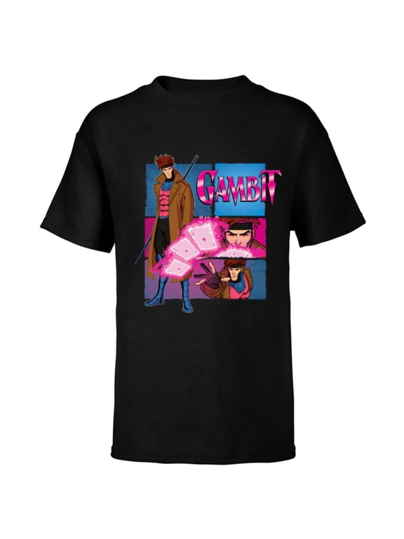 Studios X-Men ’97 Gambit Card Throw Action Panels- Short Sleeve T-Shirt for Kids - Customized-Black