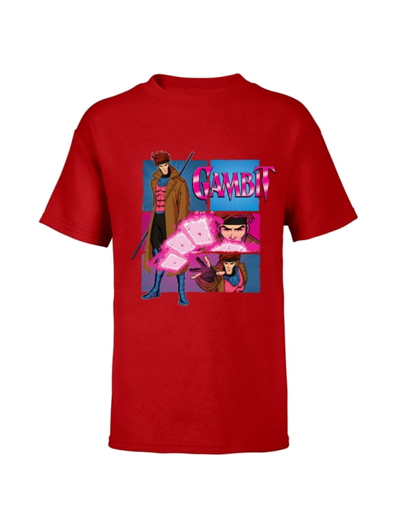 Studios X-Men ’97 Gambit Card Throw Action Panels- Short Sleeve T-Shirt for Kids - Customized-Red