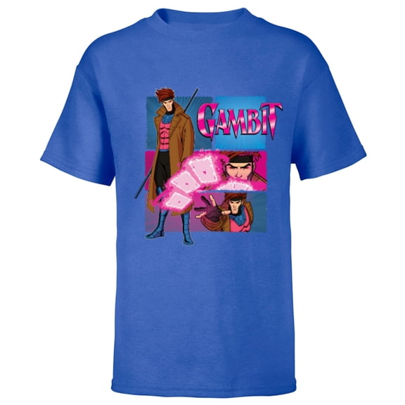 Marvel Studios X-Men ’97 Gambit Card Throw Action Panels- Short Sleeve T-Shirt for Kids - Customized-Royal