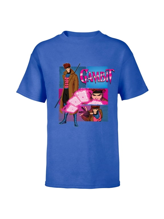 Studios X-Men ’97 Gambit Card Throw Action Panels- Short Sleeve T-Shirt for Kids - Customized-Royal