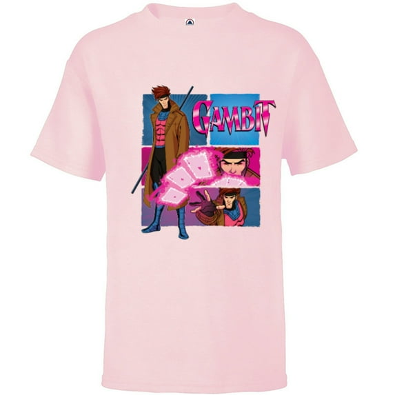 Marvel Studios X-Men ’97 Gambit Card Throw Action Panels- Short Sleeve T-Shirt for Kids - Customized-Soft Pink