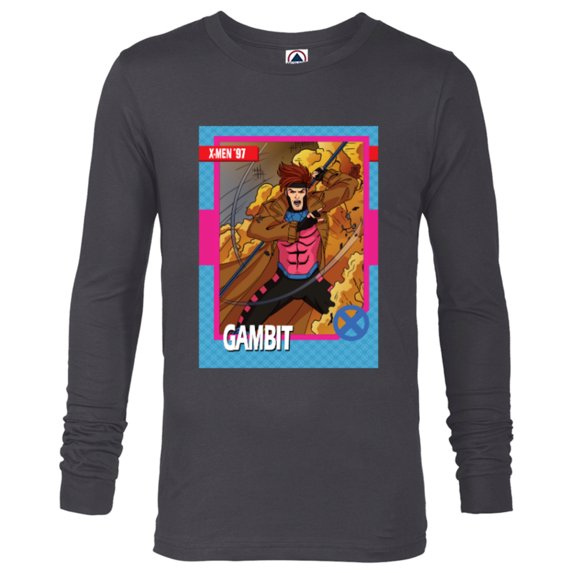 Marvel Studios X-Men ’97 Gambit Retro Trading Card- Long Sleeve T-Shirt for Men - Customized-Charcoal Heather