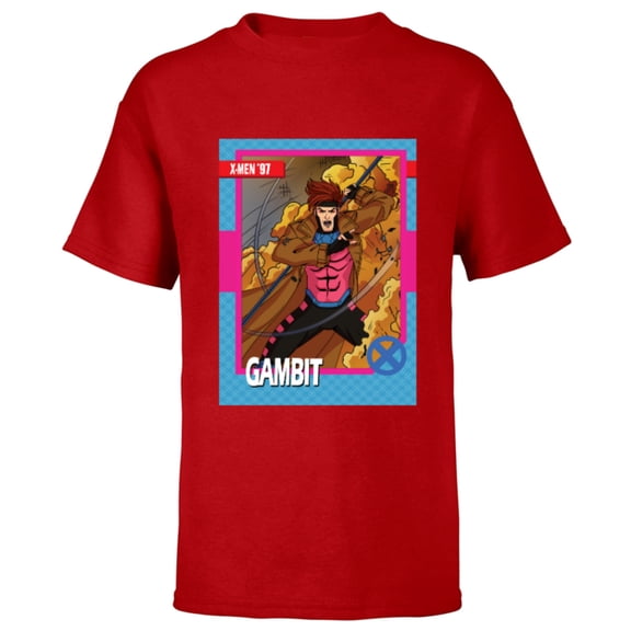 Marvel Studios X-Men ’97 Gambit Retro Trading Card- Short Sleeve T-Shirt for Kids - Customized-Red