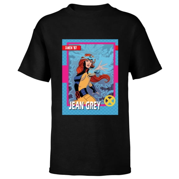 Marvel Studios X-Men ’97 Jean Grey Retro Trading Card- Short Sleeve T-Shirt for Kids - Customized-Black