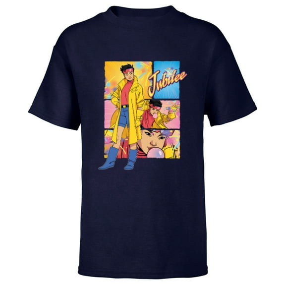 Marvel Studios X-Men ’97 Jubilee Powers & Logo Action Panels- Short Sleeve T-Shirt for Kids - Customized-Navy