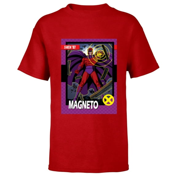 Marvel Studios X-Men ’97 Magneto Retro Trading Card- Short Sleeve T-Shirt for Kids - Customized-Red