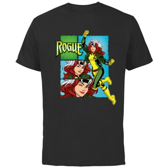 Marvel Studios X-Men ’97 Rogue Wink Logo & Action Panels- Short Sleeve Cotton T-Shirt for Adults - Customized-Black
