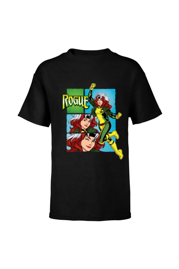 Studios X-Men ’97 Rogue Wink Logo & Action Panels- Short Sleeve T-Shirt for Kids - Customized-Black