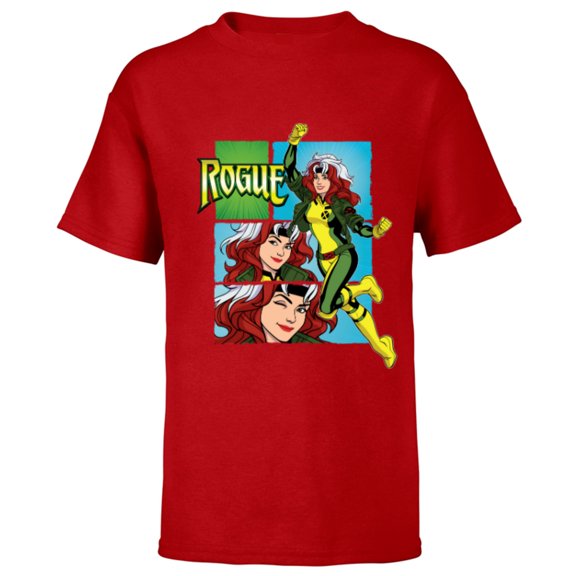 Marvel Studios X-Men ’97 Rogue Wink Logo & Action Panels- Short Sleeve T-Shirt for Kids - Customized-Red