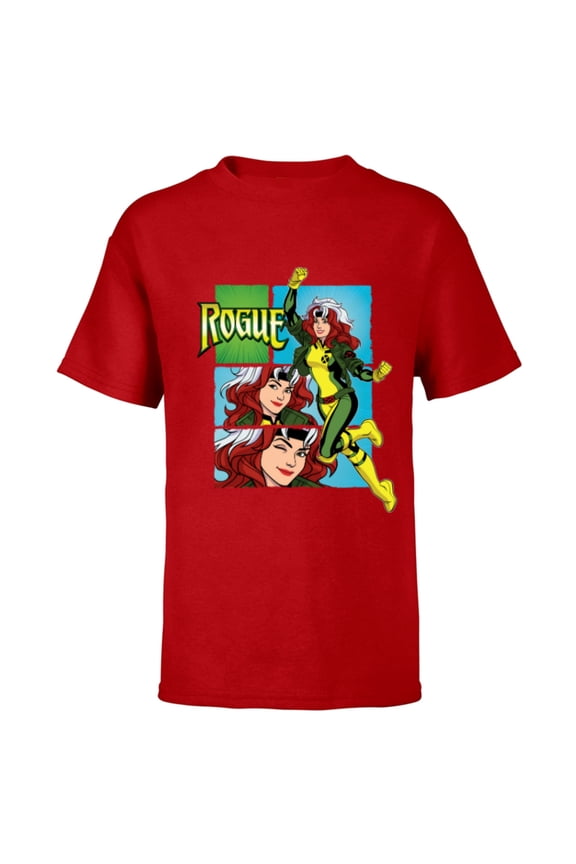 Studios X-Men ’97 Rogue Wink Logo & Action Panels- Short Sleeve T-Shirt for Kids - Customized-Red