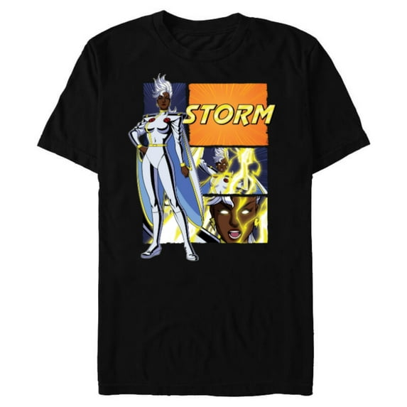 Marvel Studios X-Men ’97 Storm Lightning Logo Action Panels- Short Sleeve Blended T-Shirt for Adults - Customized-Black
