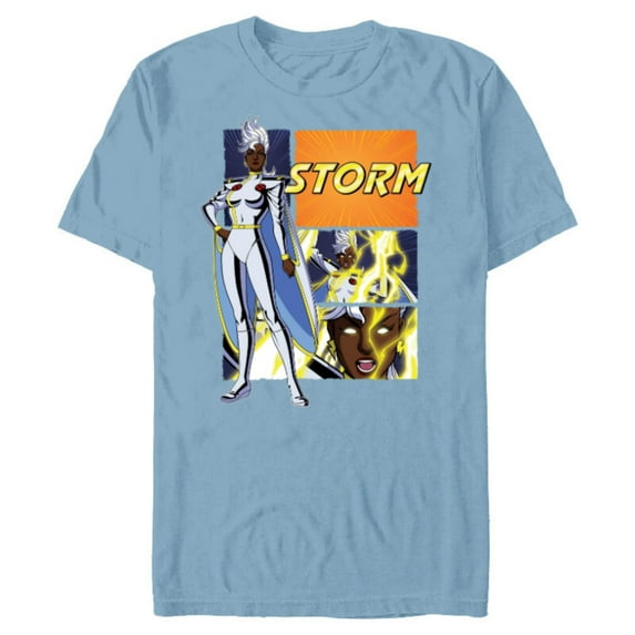 Marvel Studios X-Men ’97 Storm Lightning Logo Action Panels- Short Sleeve Blended T-Shirt for Adults - Customized-Ocean Blue