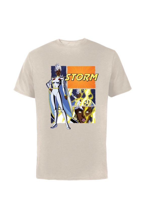 Studios X-Men ’97 Storm Lightning Logo Action Panels- Short Sleeve Cotton T-Shirt for Adults - Customized-Natural