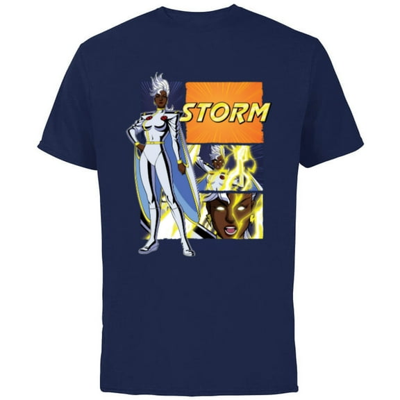 Marvel Studios X-Men ’97 Storm Lightning Logo Action Panels- Short Sleeve Cotton T-Shirt for Adults - Customized-Navy