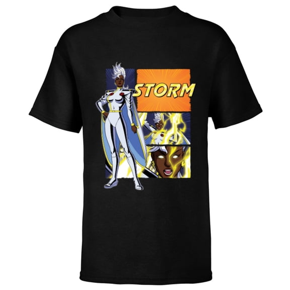 Marvel Studios X-Men ’97 Storm Lightning Logo Action Panels- Short Sleeve T-Shirt for Kids - Customized-Black