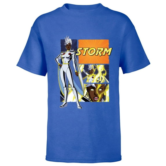 Marvel Studios X-Men ’97 Storm Lightning Logo Action Panels- Short Sleeve T-Shirt for Kids - Customized-Royal