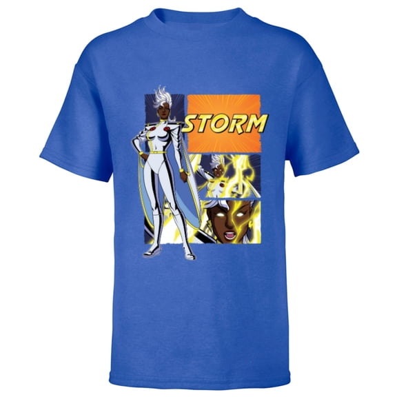 Marvel Studios X-Men ’97 Storm Lightning Logo Action Panels- Short Sleeve T-Shirt for Kids - Customized-Royal