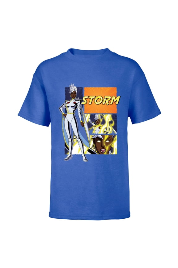 Studios X-Men ’97 Storm Lightning Logo Action Panels- Short Sleeve T-Shirt for Kids - Customized-Royal