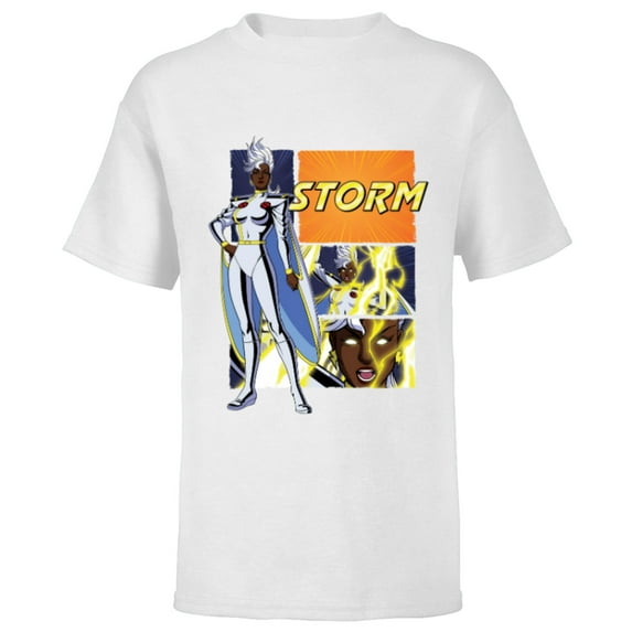Marvel Studios X-Men ’97 Storm Lightning Logo Action Panels- Short Sleeve T-Shirt for Kids - Customized-White