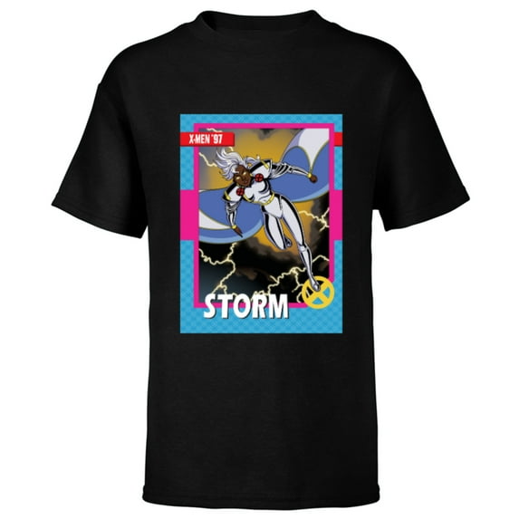 Marvel Studios X-Men ’97 Storm Retro Trading Card- Short Sleeve T-Shirt for Kids - Customized-Black