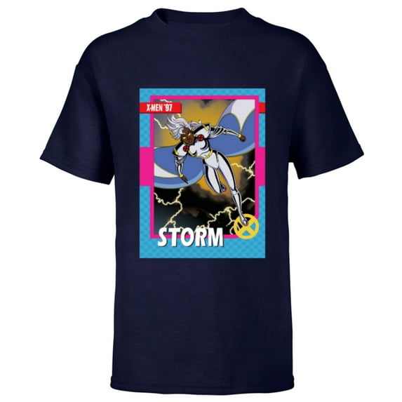 Marvel Studios X-Men ’97 Storm Retro Trading Card- Short Sleeve T-Shirt for Kids - Customized-Navy