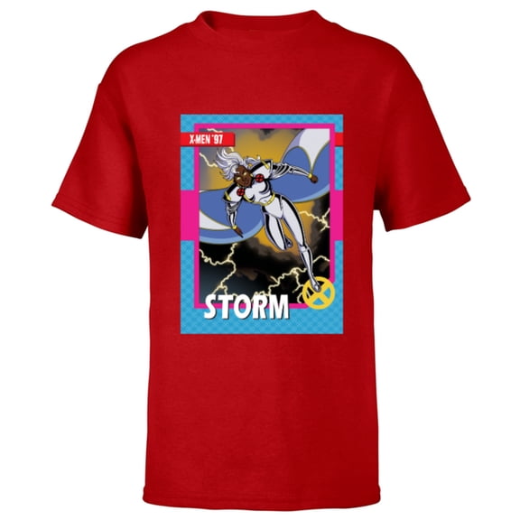 Marvel Studios X-Men ’97 Storm Retro Trading Card- Short Sleeve T-Shirt for Kids - Customized-Red