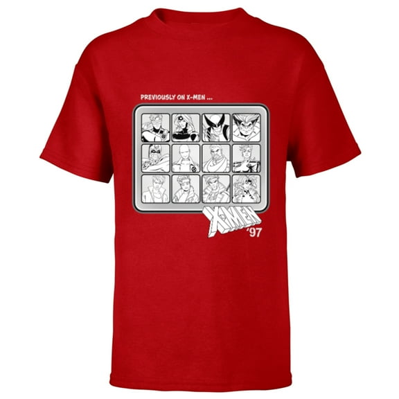 Marvel Studios X-Men ’97 Team Previously on X-Men Monochrome - Short Sleeve T-Shirt for Kids - Customized-Red