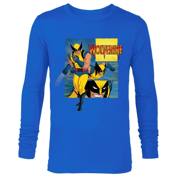 Marvel Studios X-Men ’97 Wolverine Claws Logo Action Panels- Long Sleeve T-Shirt for Men - Customized-Navy