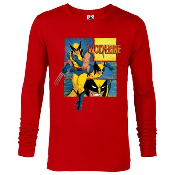 Marvel Studios X-Men ’97 Wolverine Claws Logo Action Panels- Long Sleeve T-Shirt for Men - Customized-New Red