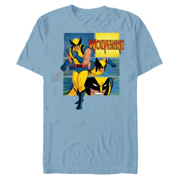 Marvel Studios X-Men ’97 Wolverine Claws Logo Action Panels- Short Sleeve Blended T-Shirt for Adults - Customized-Ocean Blue
