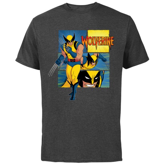 Marvel Studios X-Men ’97 Wolverine Claws Logo Action Panels- Short Sleeve Cotton T-Shirt for Adults - Customized-Charcoal