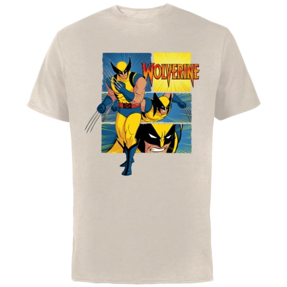 Marvel Studios X-Men ’97 Wolverine Claws Logo Action Panels- Short Sleeve Cotton T-Shirt for Adults - Customized-Natural
