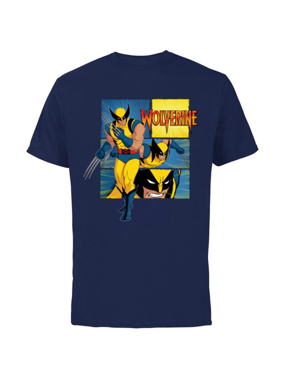 Studios X-Men ’97 Wolverine Claws Logo Action Panels- Short Sleeve Cotton T-Shirt for Adults - Customized-Navy
