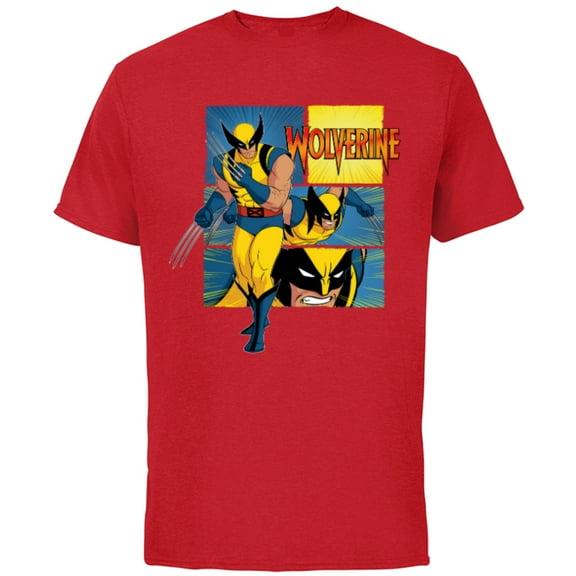 Marvel Studios X-Men ’97 Wolverine Claws Logo Action Panels- Short Sleeve Cotton T-Shirt for Adults - Customized-Red