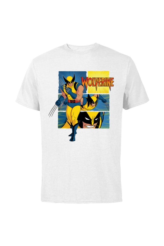Studios X-Men ’97 Wolverine Claws Logo Action Panels- Short Sleeve Cotton T-Shirt for Adults - Customized-White