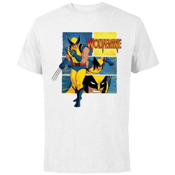 Marvel Studios X-Men ’97 Wolverine Claws Logo Action Panels- Short Sleeve Cotton T-Shirt for Adults - Customized-White