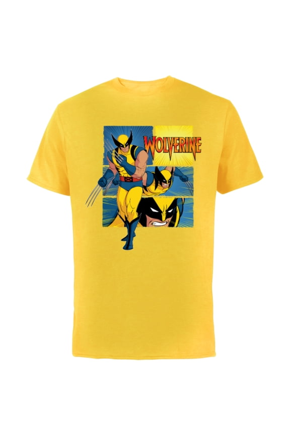 Studios X-Men ’97 Wolverine Claws Logo Action Panels- Short Sleeve Cotton T-Shirt for Adults - Customized-Yellow