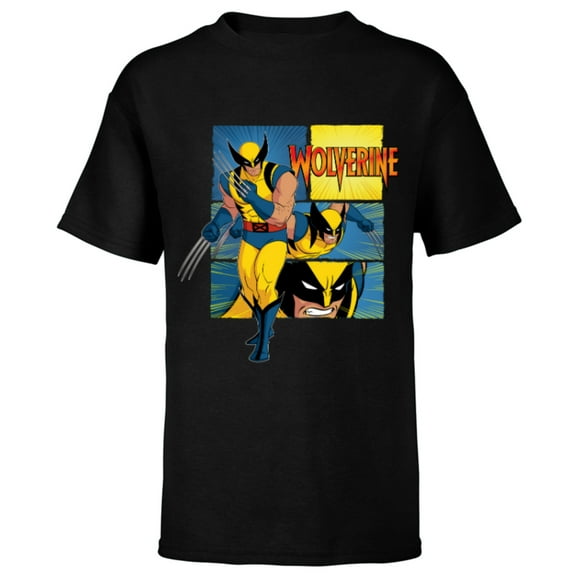 Marvel Studios X-Men ’97 Wolverine Claws Logo Action Panels- Short Sleeve T-Shirt for Kids - Customized-Black
