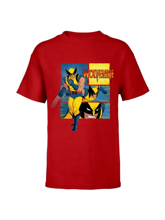 Studios X-Men ’97 Wolverine Claws Logo Action Panels- Short Sleeve T-Shirt for Kids - Customized-Red