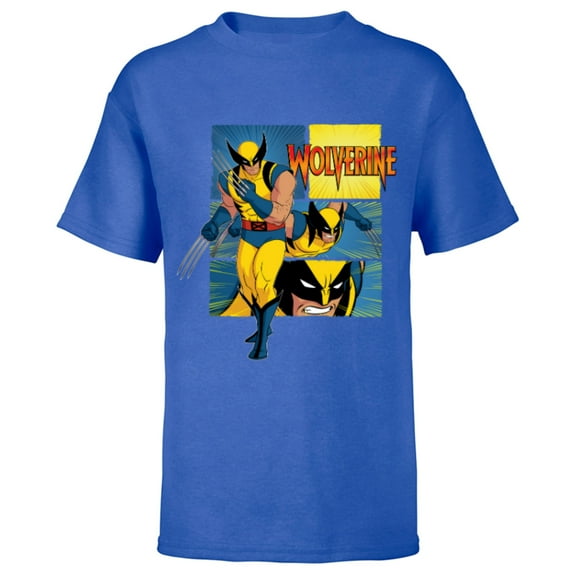 Marvel Studios X-Men ’97 Wolverine Claws Logo Action Panels- Short Sleeve T-Shirt for Kids - Customized-Royal
