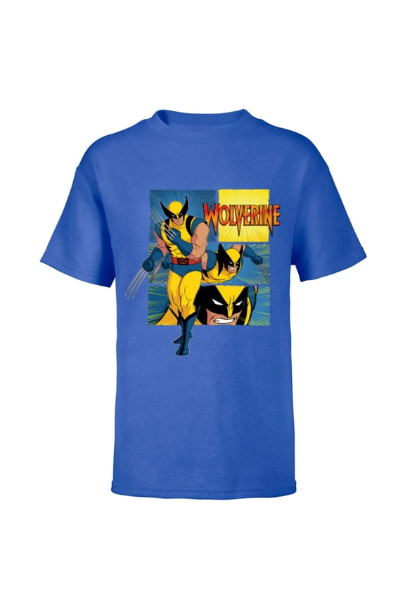 Studios X-Men ’97 Wolverine Claws Logo Action Panels- Short Sleeve T-Shirt for Kids - Customized-Royal