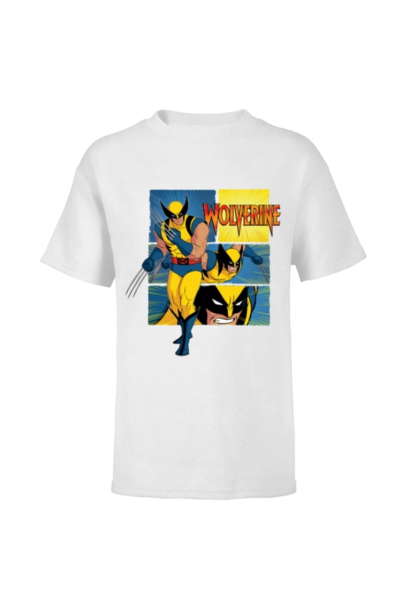 Studios X-Men ’97 Wolverine Claws Logo Action Panels- Short Sleeve T-Shirt for Kids - Customized-White