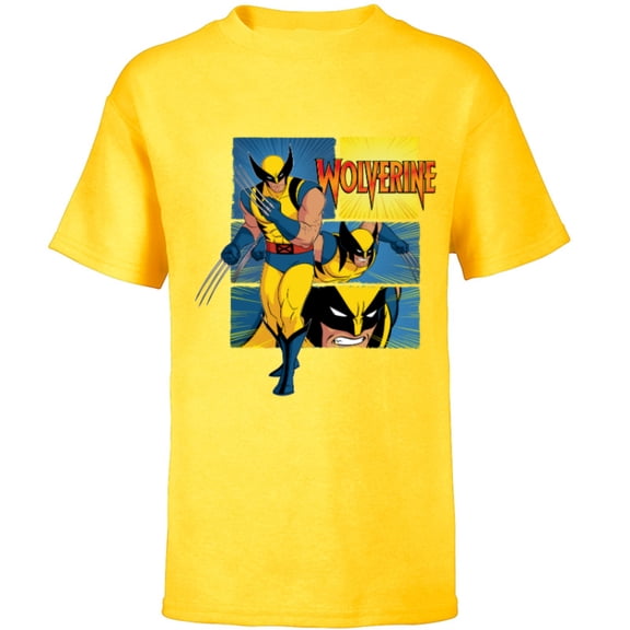 Marvel Studios X-Men ’97 Wolverine Claws Logo Action Panels- Short Sleeve T-Shirt for Kids - Customized-Yellow