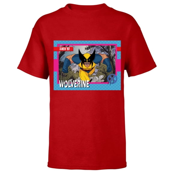 Marvel Studios X-Men ’97 Wolverine Retro Trading Card- Short Sleeve T-Shirt for Kids - Customized-Red