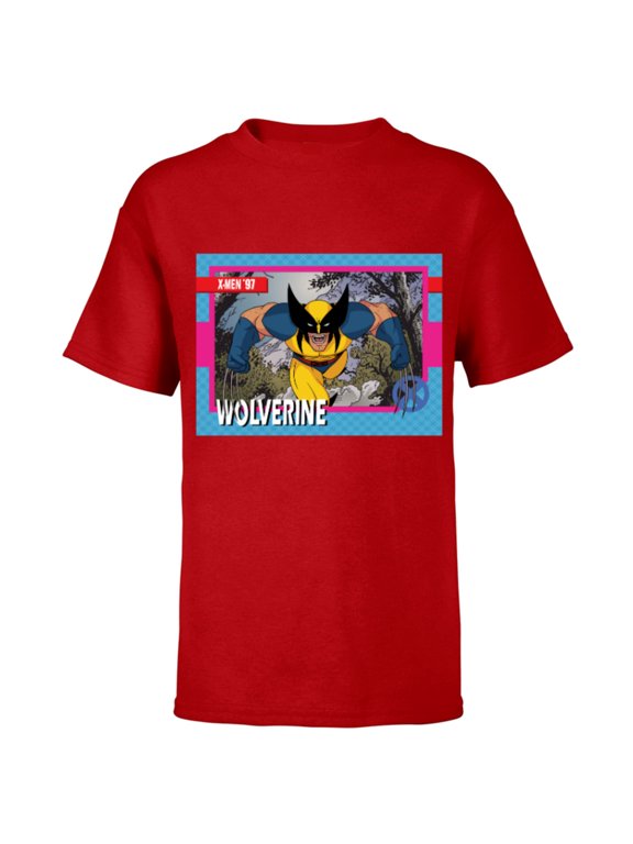 Studios X-Men ’97 Wolverine Retro Trading Card- Short Sleeve T-Shirt for Kids - Customized-Red