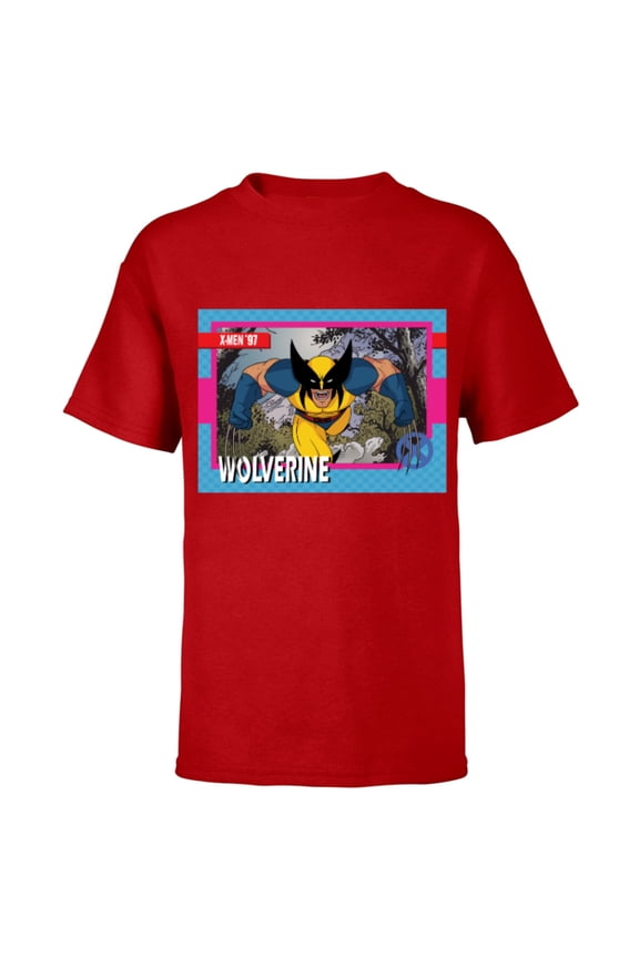 Studios X-Men ’97 Wolverine Retro Trading Card- Short Sleeve T-Shirt for Kids - Customized-Red