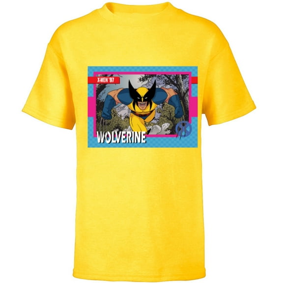 Marvel Studios X-Men ’97 Wolverine Retro Trading Card- Short Sleeve T-Shirt for Kids - Customized-Yellow