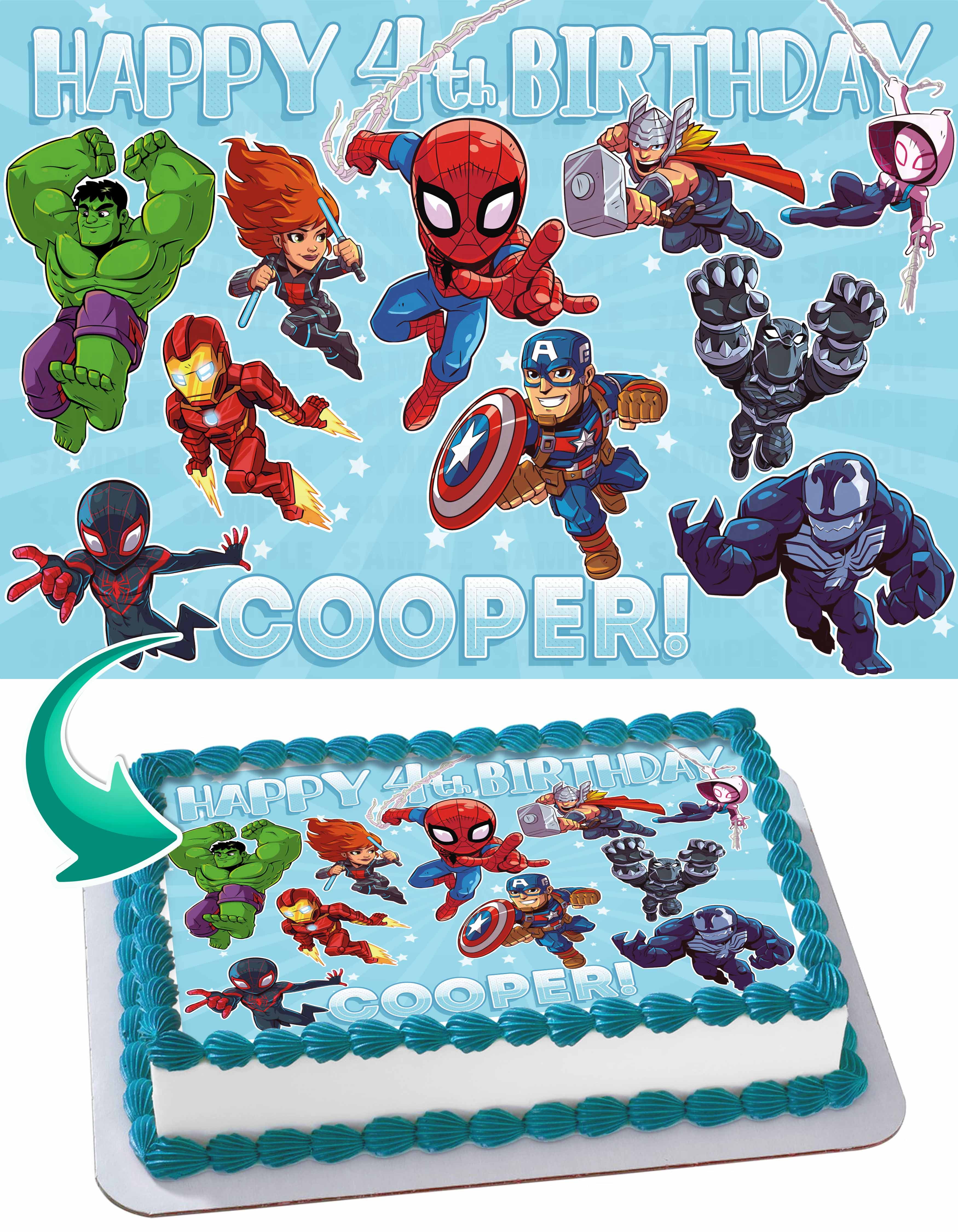 Marvel Super Hero Adventures Edible Image Cake Topper Personalized Birthday Sheet Frosting 1/4 Sheet