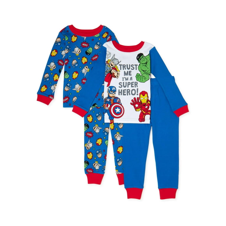 Marvel Super Hero Adventures Toddler Boy Long Sleeve Snug Fit Cotton Pajamas 4pc Set Walmart